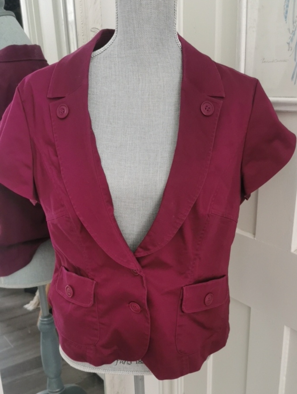 Ricki's Short Sleeve Womens Magenta Careerwear Office Casual Blazer. Size 14 - Picture 3 of 7